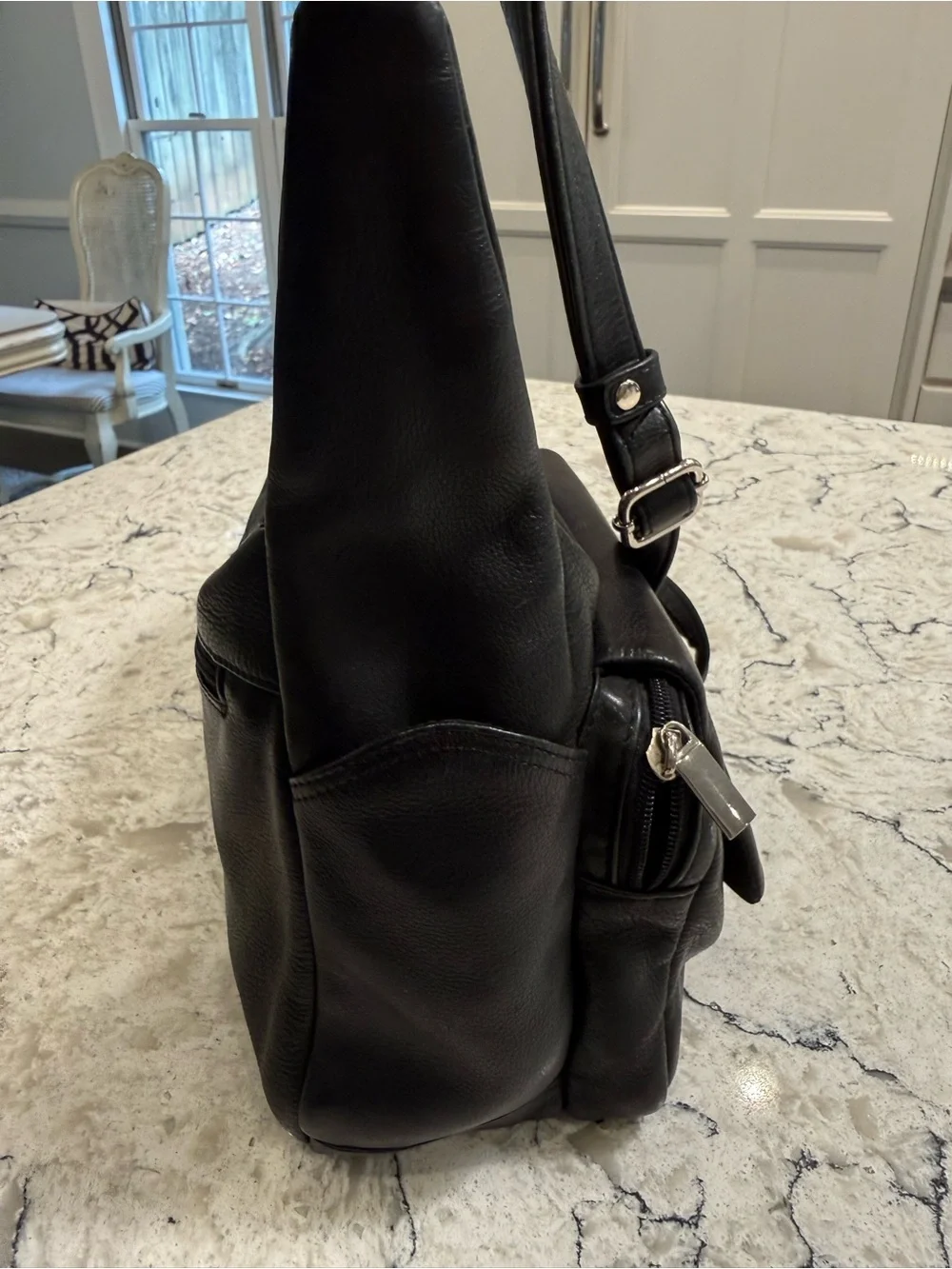 Wilsons Leather Vintage Black Pebbled Leather Hobo Classic Shoulder Bag